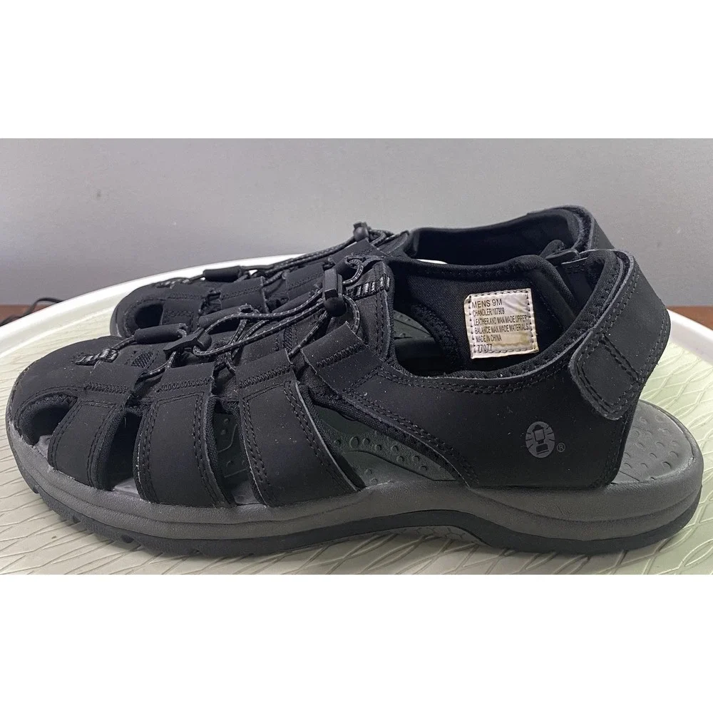Coleman Chandler Men's Leather Hiking/ Outdoor Sandals Shoes- Black Sz. 9M‎